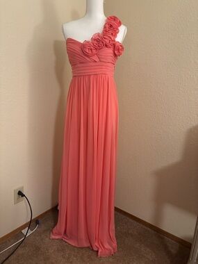 City Studio Coral One-Shoulder Ruffled Maxi Dress